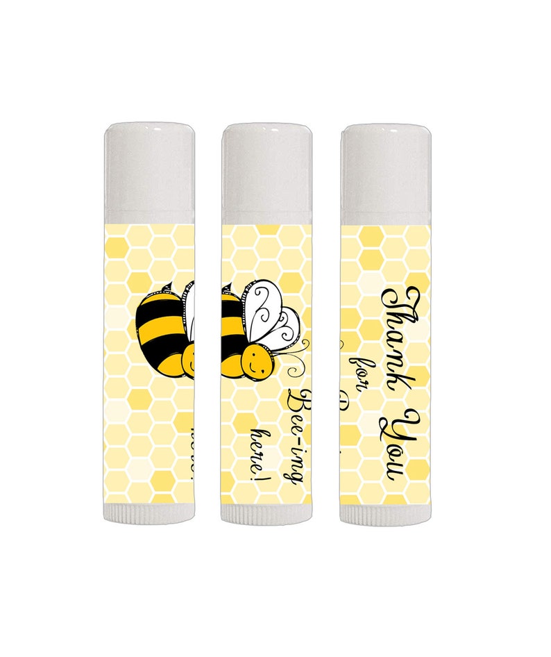 12 Favores de Bálsamo Labial Favores de Bálsamo Labial de Abeja Amarillo y Negro Baby Shower de Abejas Cumpleaños de Abejas Favores de Abejas Gracias por Estar Aquí imagen 1