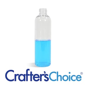 May include: A clear plastic bottle with a blue liquid inside. The bottle is 8 ounces and has a screw-on cap. The bottle is made of PET plastic and is reusable.