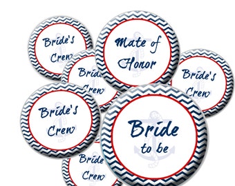 8 Botones de Novia en Equipo - Novia en Equipo Náutico - Tema de Boda Náutica - Botón de Novia - Botón de MOH - Botones de Despedida de Soltera