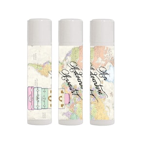 12 Travel Theme Lip Balm Favors Pre-Labeled - Adventure Awaits - Travel Theme Baby Shower - Travel Theme Wedding -Travel Theme Bridal Shower