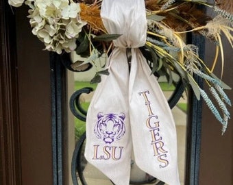 LSU Tigers Wreath Door Sash;  Geaux Tigers; Purple and Gold