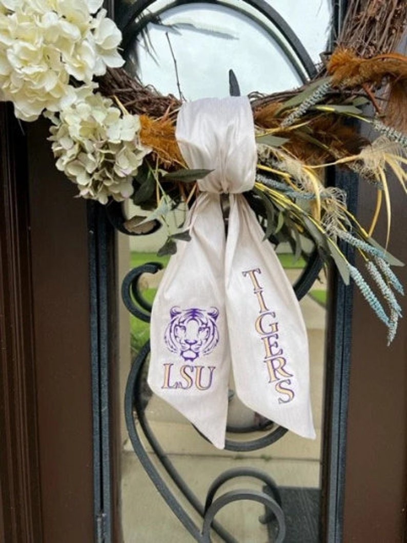 LSU Tigers Wreath Door Sash; Geaux Tigers; Purple and Gold