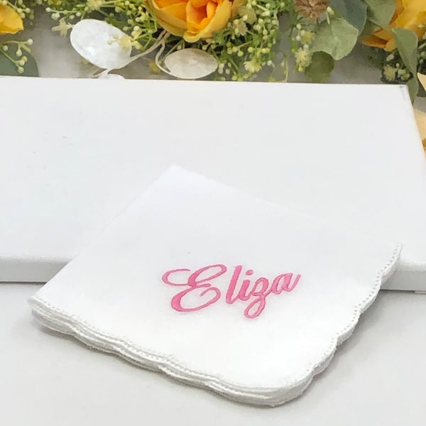 Personalized Embroidered Handkerchief - Monogrammed Name Handkerchief - Gift Handkerchief for Women, White Cotton Handkerchief