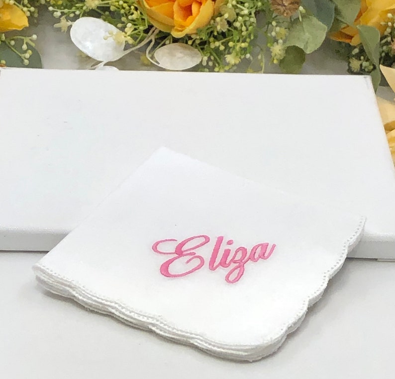 Personalized Embroidered Handkerchief Monogrammed Name Handkerchief Gift Handkerchief for Women, White Cotton Handkerchief image 1