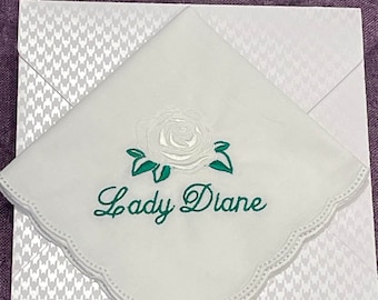 Personalized Gift Handkerchief - Embroidered  Name Handkerchief Women - Dainty Rose Hankie, Ladies White Handkerchief