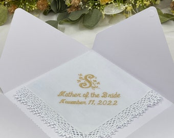 Mother of the Bride Mother of the Groom Personalized Embroidered Monogrammed Handkerchief