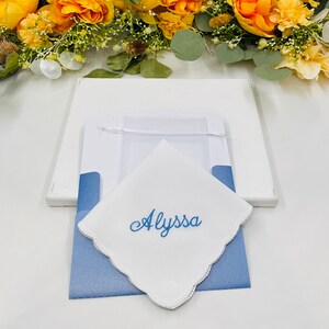 Personalized Embroidered Handkerchief Monogrammed Name Handkerchief Gift Handkerchief for Women, White Cotton Handkerchief image 2