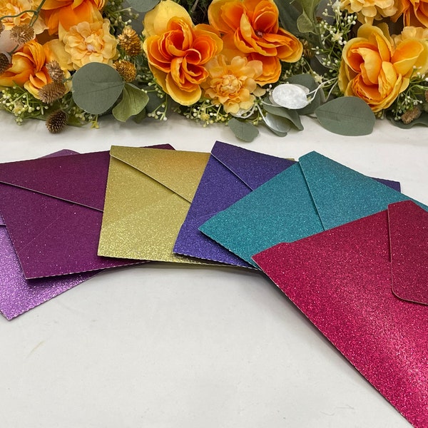 Gift Envelope, Handkerchief Gift Box, Flat Fold Envelope for Handkerchiefs, Glitter Box - Jewel Tone Custom Cut Envelopes