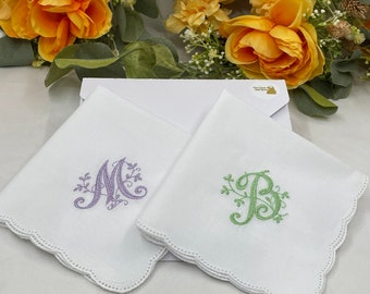 Monogrammed Handkerchief for Women - Personalized Embroidered Handkerchief- Gift, Bridesmaid, Bride, Wedding, Birthday, Something Blue