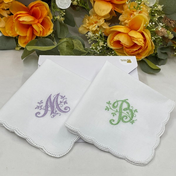 Monogrammed Handkerchief for Women - Personalized Embroidered Handkerchief- Gift, Bridesmaid, Bride, Wedding, Birthday, Something Blue