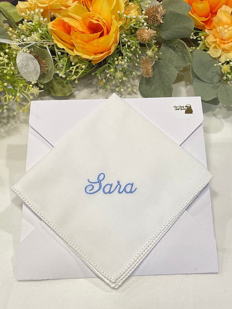 Personalized Embroidered Handkerchief Monogrammed Name Handkerchief Gift Handkerchief for Women, White Cotton Handkerchief image 5