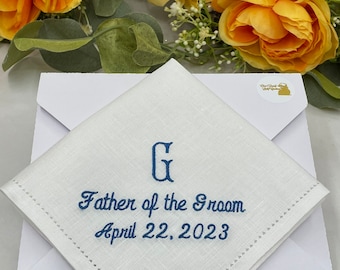 Father of the Bride Gift, Father of the Groom Gift, Embroidered Monogrammed Wedding Handkerchief - Linen Handkerchief - Gift for Dad