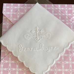 Personalized Embroidered Baptism Handkerchief: Keepsake Christening Gift