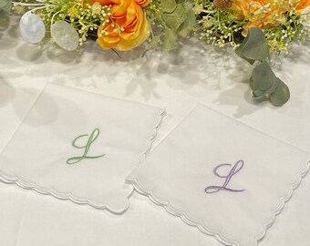 Monogrammed Handkerchief Gift, Embroidered Handkerchief,  Initial "L”, Ladies White Cotton Handkerchief