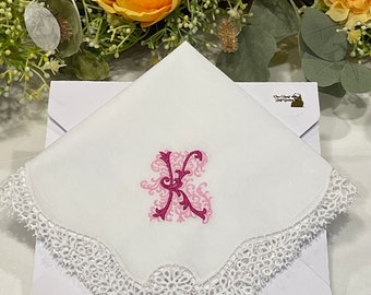 Personalized Handkerchief Gift,  Handkerchief Women,  Embroidered Monogram Handkerchief, Ladies White Cotton Handkerchief Gift