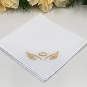 Memorial Gift Handkerchief, Sympathy Handkerchief Gift, Embroidered Handkerchief - Halo Angel Wings, Personalized Handkerchief, Unisex Gift