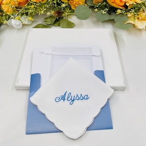 Personalized Gift Handkerchief Women, Embroidered Name Gift Handkerchief - Bridesmaids Gift, Birthday Gift, Wedding Gift, White Cotton