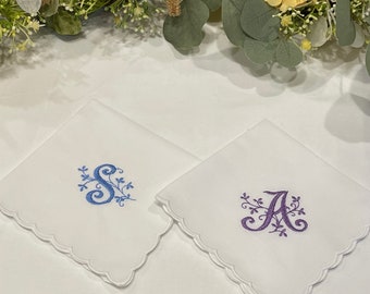 Embroidered Handkerchief Gift, Personalized Handkerchief, Monogrammed Gift, Bridal Handkerchief, Bridesmaids, Birthday Gift. Ladies Gift