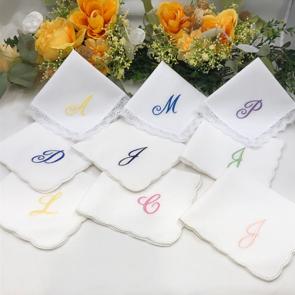 Personalized Gift Handkerchief - Embroidered Monogrammed Handkerchief - Gift for Bridesmaids, Weddings, Birthdays, Mothers Day