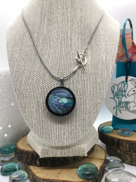 abstract art wearable art BEAUTIFUL ART NECKLACE ~ blue and white necklace art jewelry unique necklace silver jewelry glass pendant