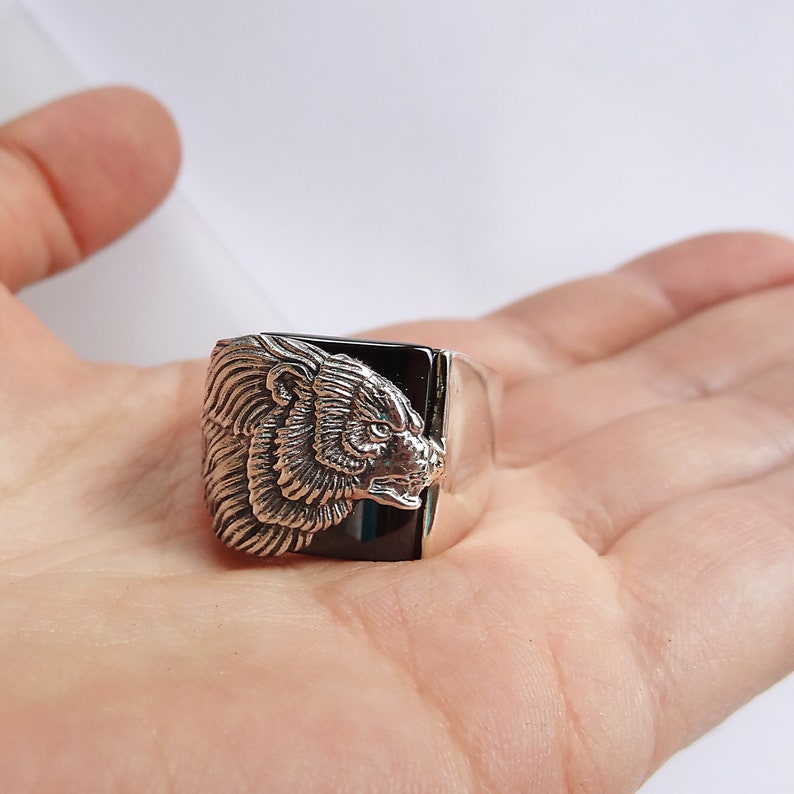 Totem Animals wild grizzly Viking Bear Ring with Black Obsidian Force Bear.Taiga Frey.Freyr talisman amulet indians navajo northern