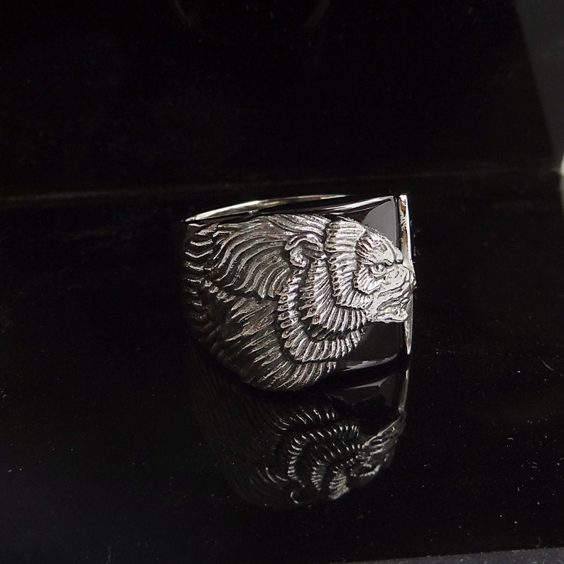Totem Animals wild grizzly Viking Bear Ring with Black Obsidian Force Bear.Taiga Frey.Freyr talisman amulet indians navajo northern