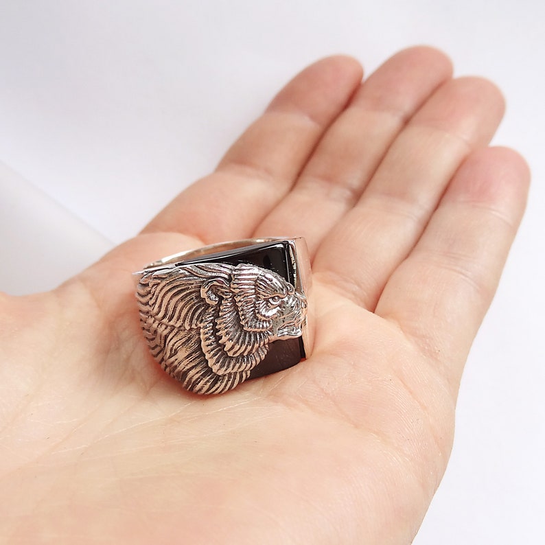 Totem Animals wild grizzly Viking Bear Ring with Black Obsidian Force Bear.Taiga Frey.Freyr talisman amulet indians navajo northern