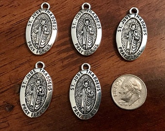 Oval Saint Jude Medals, 15pcs, Staint Jude Charms, St. Jude Thaddeus Medals, Catholic Medals, Rosary Charms, Pray For Us Medals, 2-Sided