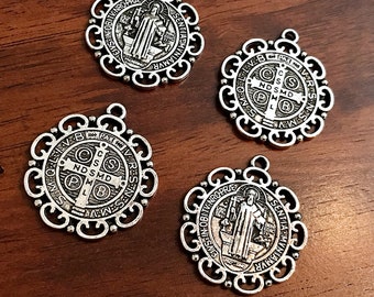 5pcs, Saint Benedict Medal, Silver Saint Benedict Medal Pendant , Devil Chasing Medal, ProtectionAgainst Evil Amulet,  1 1/4” in diameter
