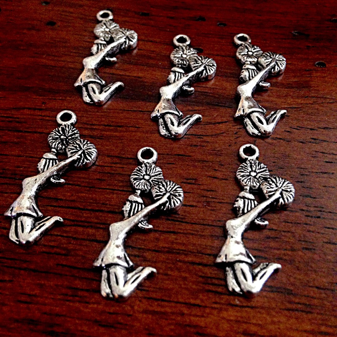 Bulk 40 Cheerleader Charms, Antique Silver Charms, Cheer Charms