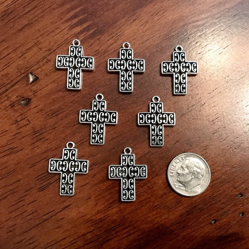 Puffed Cross Charms Cross Charms Small Silver Cross Charms Fancy Cross Charms Findings 20pcs Double Sided Cross Inside Cross Charms