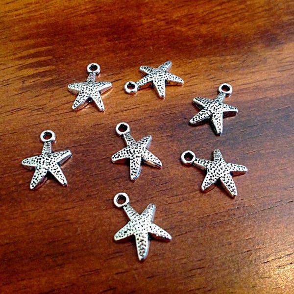 50pcs, Starfish Charms, Antique Silver Charms, Starfish, Star Fish Charms, Sea Shell Charms, Beach Charms, Jewelry and Craft Supplies