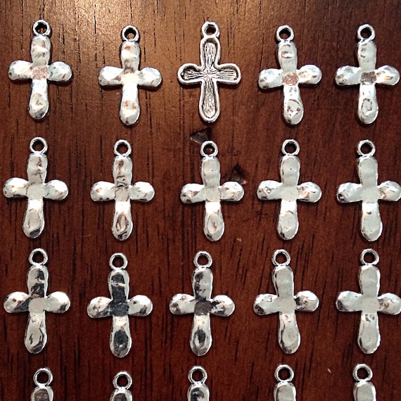 one sided 8mm x 15mm 60 pcs Tiny Cross Charms Enamel and Antique Silver charms BR2005-BR2005b