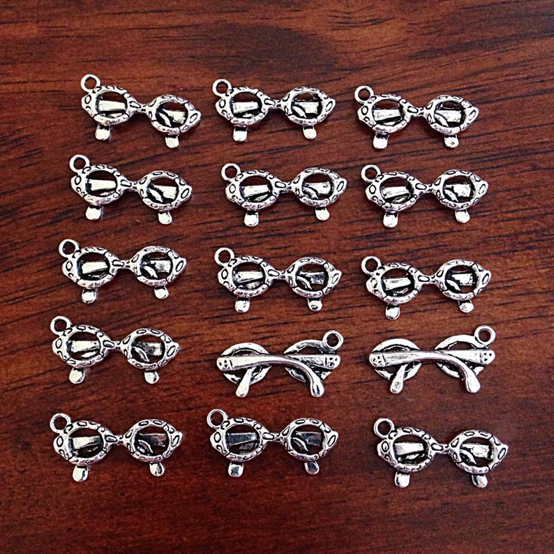 Findings 3D Charms Double Sided Charms Bulk 20 Sunglasses Charms Craft and Jewelry Supplies Eye Glasses Charms Silver Charms