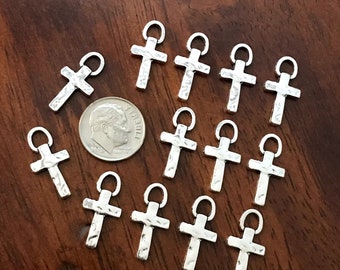 20pcs, Silver Cross Charms, Hammered Cross Charms, Hammered Cross Pendants, Fancy Cross Charms, Double Sided Cross Charms, Findings