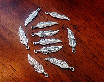 Bulk 25 Feather Charms, Antique Silver Wing, Double Sided Feather Charms, Silver Feather Charms, Craft and Jewelry Supplies, Findings