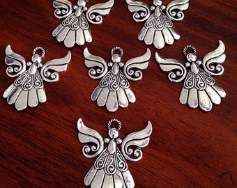 10 Large Angel Charms, Antique Silver Charms, Silver Angel Pendants, Large Angel Pendants, Christian Charms, Angel Pendants, Findings
