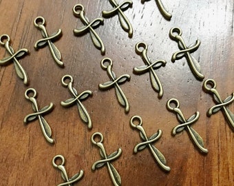 50pcs Bronze Cross Charms, Antique Bronze Charms, Tiny Cross Charms, Small Cross Charms, Tiny Charms, Fancy Cross Charms, Findings