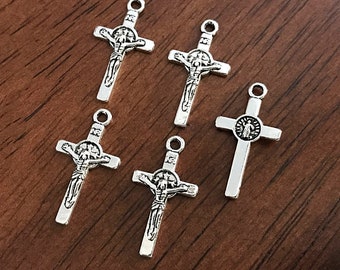 25pcs, Silver Cross Charms, Antique Silver Cross Charms, Crucifix Charms, Prayer Quilt Charms, Thin Cross, Silver Cross Pendants, Findings