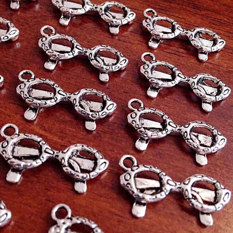 Findings 3D Charms Double Sided Charms Bulk 20 Sunglasses Charms Craft and Jewelry Supplies Eye Glasses Charms Silver Charms