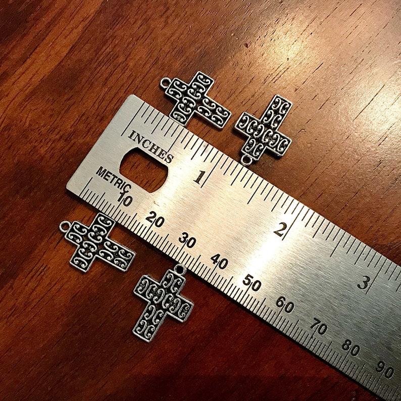 Puffed Cross Charms Cross Charms Small Silver Cross Charms Fancy Cross Charms Findings 20pcs Double Sided Cross Inside Cross Charms