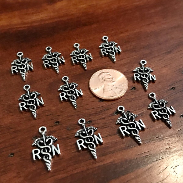 40pcs, Nurse Charms, RN Charms, RN Nurse Charms, Nurse Charm, Nurse Pendant, Registered Nurse Charms, Caduceus Charms, Nurse Symbol Charms