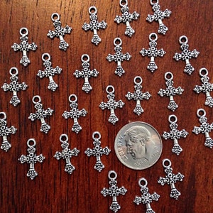 50pcs, Silver Cross Charms, Antique Silver Charms, Tiny Cross Charms, Small Cross Charms, Tiny Charms, Jewelry and Craft Supplies, Findings image 3