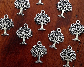 10pcs, Tree Charms, Silver Tree Charms, Tree of Life Charms, Plant Charms, Antique Silver Charms, Jewelry Supplies, Findings