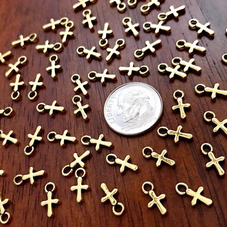 Cross Charms 50pcs Gold Tone Cross Charms Tiny Cross Charms Etsy