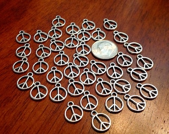 50pcs, Peace Sign Charms, Antique Silver Charms, Small Peace Charms, Yoga Charms, Zen Charms, Jewelry and Craft Supplies, Findings