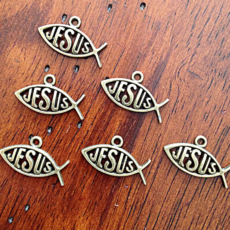 Bulk 25pcs Jesus Charms Antique Bronze Fish Charms Christian Etsy