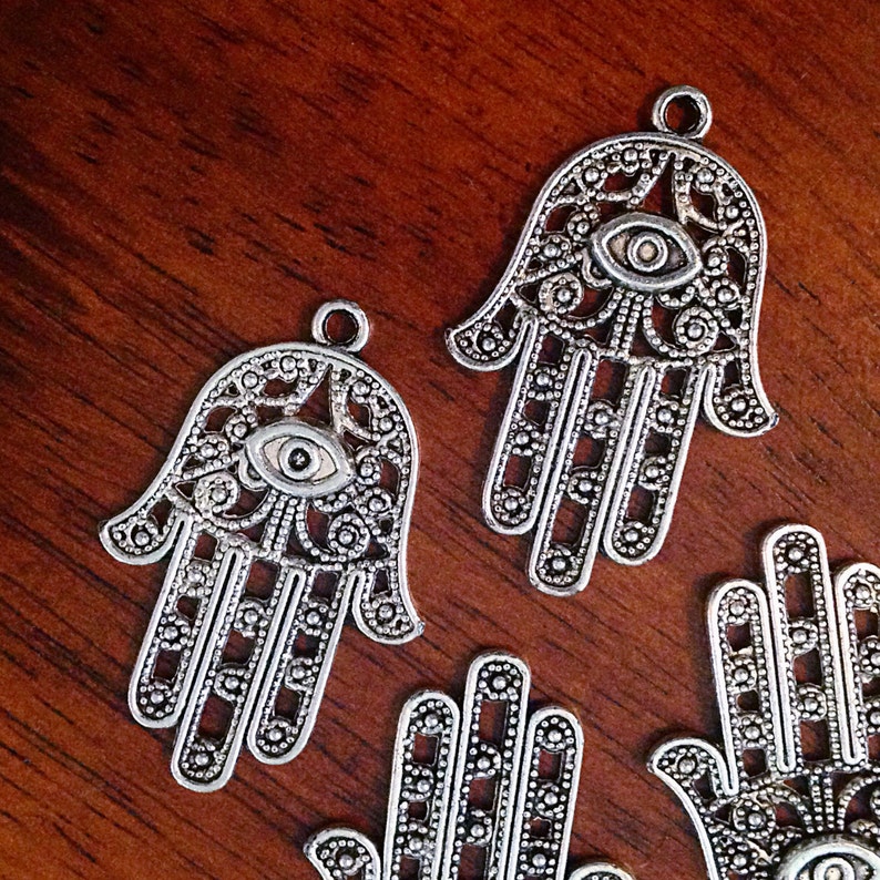 8 Large Hamsa Hand Charms Antique Silver Charms Hamsa Hand Etsy