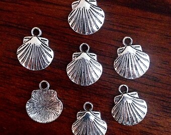 50pcs, Sea Shell Charms, Antique Silver Charms, Sea Shells, Silver Shell Charms, Starfish Shell Charms, Findings, Jewelry and Craft Supplies