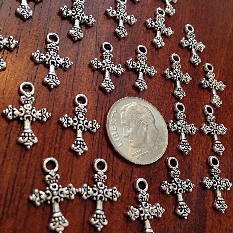 50pcs, Silver Cross Charms, Antique Silver Charms, Tiny Cross Charms, Small Cross Charms, Tiny Charms, Jewelry and Craft Supplies, Findings image 5